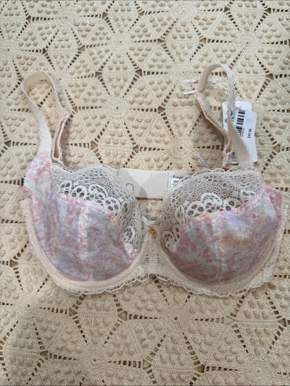 Freya Pink and Cream Lace Floral Underwire Bra